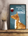 Basenji Dog And Red Wine Blue Background Gift For Dog Lovers Vertical Poster