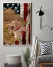 Cute Larbador Dog Behind American Flag Gift For Dog Lovers Vertical Poster