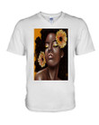 Black Girl With Sunflower On Head Gift Guys V-neck