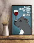 Staff Bull Terrier Dog And Red Wine Blue Background Gift For Dog Lovers Vertical Poster
