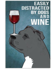 Staff Bull Terrier Dog And Red Wine Blue Background Gift For Dog Lovers Vertical Poster