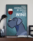 Cartoon Art Great Dane Dog And Red Wine Gift For Dog Lovers Vertical Poster