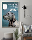 Blue Staffie Dog And White Wine Blue Background Gift For Dog Lovers Vertical Poster