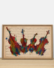 Contrabass Colorful With Music Sheet Watercolor Vitage Design Horizontal Poster