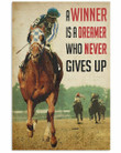 A Racing Horse Winner Never Gives Up Vertical Poster