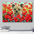 Yorkshire Terrier In Red Flower Garden Matte Canvas Gift For Dog Lovers