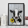 Farmer Cow Sunflower Grey Background Matte Canvas Gift
