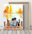 Autumn Lake Couple And Dogs Custom Name Gift For Dog Lovers Matte Canvas