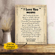 I Love You Means Gift For Lover Custom Name And Number Matte Canvas