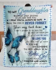 Gift For Granddaughter Blue Butterflies You Are My Sunshine Sherpa Fleece Blanket