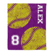 Yellow Softball Pattern Purple Color Theme For Softball Lover Custom Name Sherpa Fleece Blanket