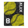 Yellow Softball Pattern Camouflage Theme For Softball Lover Custom Name Sherpa Fleece Blanket