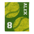 Yellow Softball Pattern Green Theme For Softball Lover Custom Name Sherpa Fleece Blanket