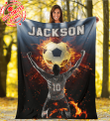 Soccer Player With Fire Ball Pattern For Soccer Lover Custom Name Sherpa Fleece Blanket