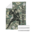 Football Player Pattern With Green Camo Theme For Football Lover Custom Name Sherpa Fleece Blanket