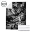 Ice Hockey Stuffs Black And White Vintage Style For Ice Hockey Lover Custom Name Sherpa Fleece Blanket