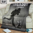 Football Player Never Give Up Black And White For Football Lover Custom Name Sherpa Fleece Blanket