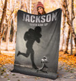 Football Player Never Give Up Black And White For Football Lover Custom Name Sherpa Fleece Blanket