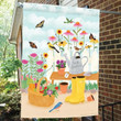 Springtime Flowers And Butterfly In Garden Painting Garden Flag House Flag