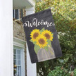 Welcome Sunflower Floral Fall Black Background Garden Flag House Flag