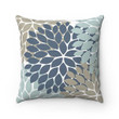 Slate Blue Aqua Taupe Flower Burst Cushion Pillow Cover Home Decor