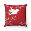 Red Background White Birds On Branch Tree Cushion Pillow Cover Home Decor