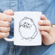 Doodled Fergus The Pomeranian Dog Happy Face Art Design White Glossy Ceramic Mug