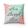 Coral Mint Live Laugh Love Cushion Pillow Cover Home Decor