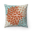 Rust Aqua Beige And Orange Flower Pattern Cushion Pillow Cover Home Decor