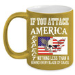 If You Attack America Skull And Wings Patter Black Ceramic Mug