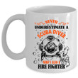 Bubble Pattern Scuba Diver Is Also A Fire Fighter Ceramic Mug