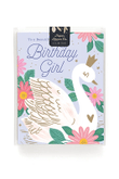 Flower Pattern Birthday Girl Swan Folder Greeting Card Set Of 10