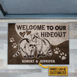 Welcome To Our Hideout Raccoon Couple Doormat Home Decor Custom Name