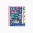 Colorful Flower And Animals Thank You Folder Greeting Card Set Of 10