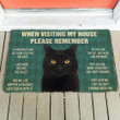 Pretty Black Cat House Rules Doormat Home Decor