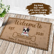 Dog Peeking On Bone Welcome Custom Name Design Doormat Home Decor