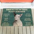 Nice Bull Terrier Dog Lives Here You're Guest Doormat Home Decor