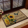 Design Doormat Home Decor Hello Sunshine Sunflower And Blue Butterflies