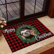Merry Christmas Sloth On Classic Plaid Design Doormat Home Decor