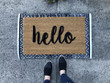 Retro Farmhouse Script Hello Design Doormat Home Decor