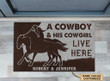 Pretty Doormat Home Decor Custom Name Cowboy And Cowgirl Live Here