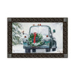 Merry Christmas Blue Car On Snowy Roads Design Doormat Home Decor