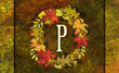 Autumn Leaves Wreath Monogram P Design Doormat Home Decor