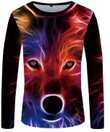 Colorful Wolf Lightning Eyes 3D Long Sleeve T-Shirt
