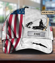 Love Going Fishing Usa Flag Custom Name Printing Baseball Cap Hat