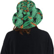 Deliconia Flower Palm Monstera Leaves Blackground Unisex Bucket Hat