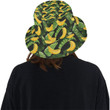 Banana Pattern Print Design Black Background Unisex Bucket Hat