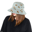 Dachshund Chirstmas Pattern Grey Background Unisex Bucket Hat