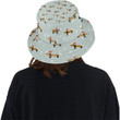 Dachshund Chirstmas Pattern Grey Background Unisex Bucket Hat