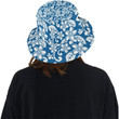 Plumeria Pattern Blue Background Unisex Bucket Hat